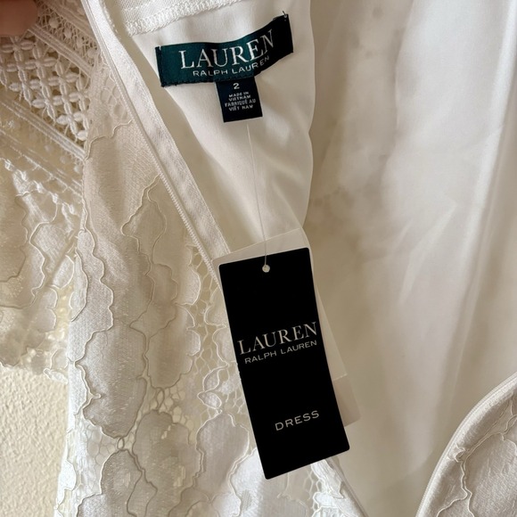 NEW Lauren Ralph Lauren Cream Ivory Lace‎ Dress Boat Neck Cotton Blend Women's 2 - Picture 5 of 12